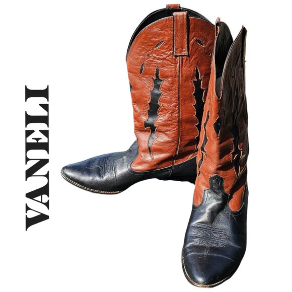 Vaneli 11 Black Brown Genuine Leather Western Boots - Picture 1 of 11